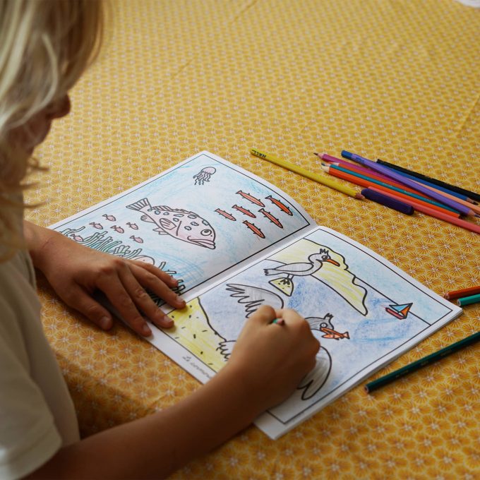 Enfant coloriant les animaux des calanques